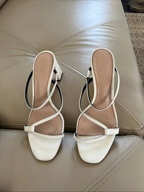Zara White Strappy Block Heel Sandals
